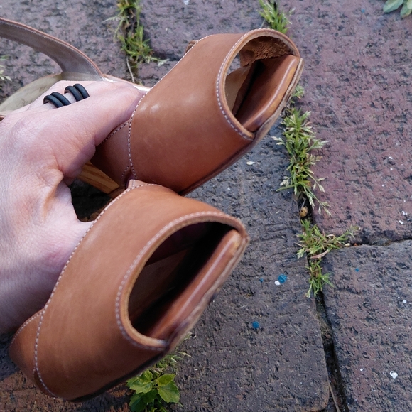 Prada Brown Leather Italian Slingback Peep Toe Wedge Sandals Womens Size 38 7.5 - Picture 6 of 10